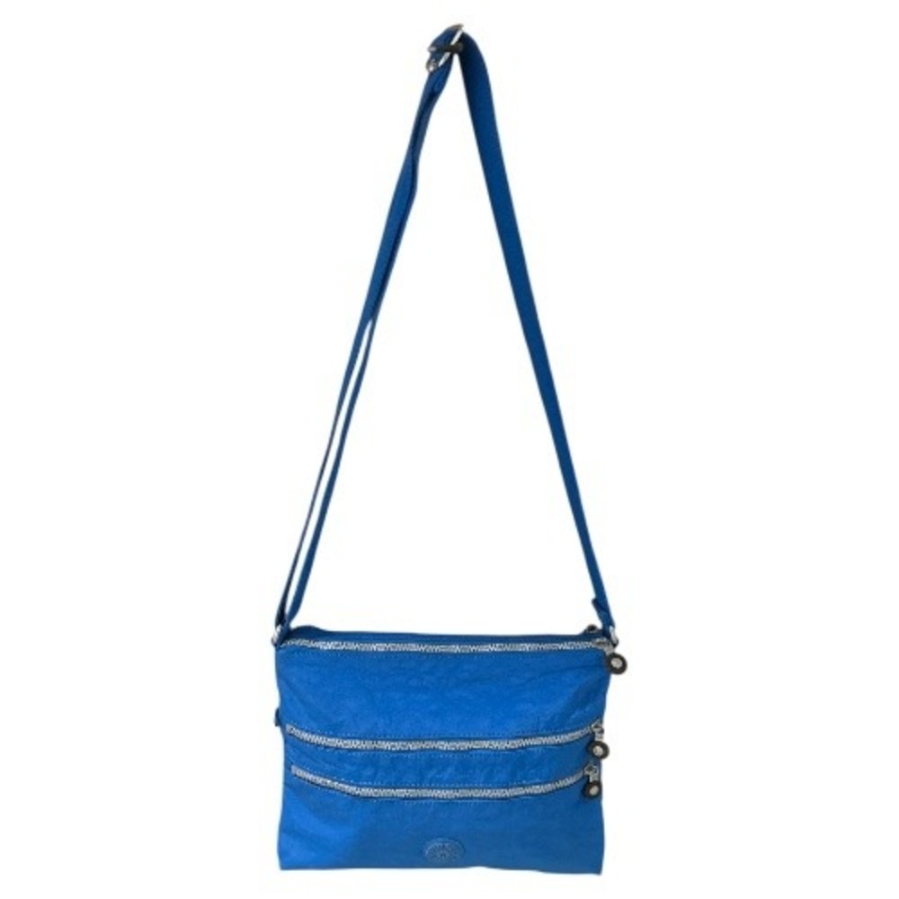 Kipling Alvar Blue Nylon Crossbody Bag Triple Zip‎ Adjustable Strap